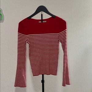 Ann Taylor LOFT Red and White Striped Long Sleeve Top